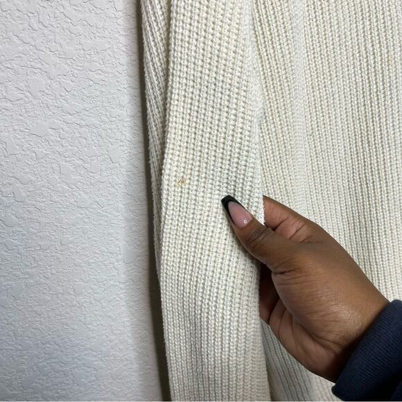 L.L. Bean Men Sweater Large Long Ivory White Cotton Knit Henley Made In USA - Picture 5 of 6